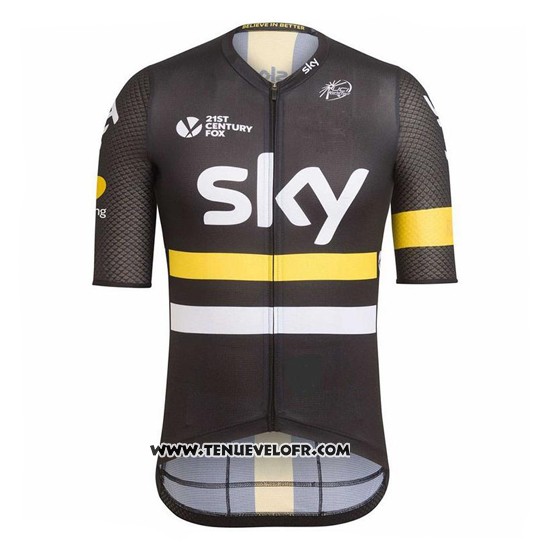2017 Maillot Ciclismo Sky Jaune et Noir Manches Courtes et Cuissard